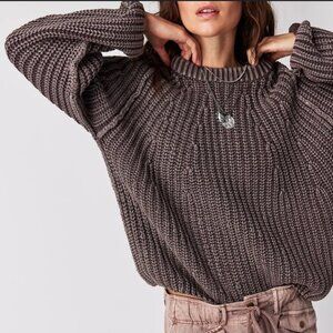 Free People Take Me Home Cotton Sweater Size Large In The Color French Roast